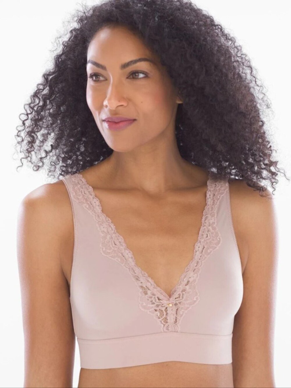 NWT Soma Embraceable Wireless Plunge Lace Trim Bra, Navy, Size L
